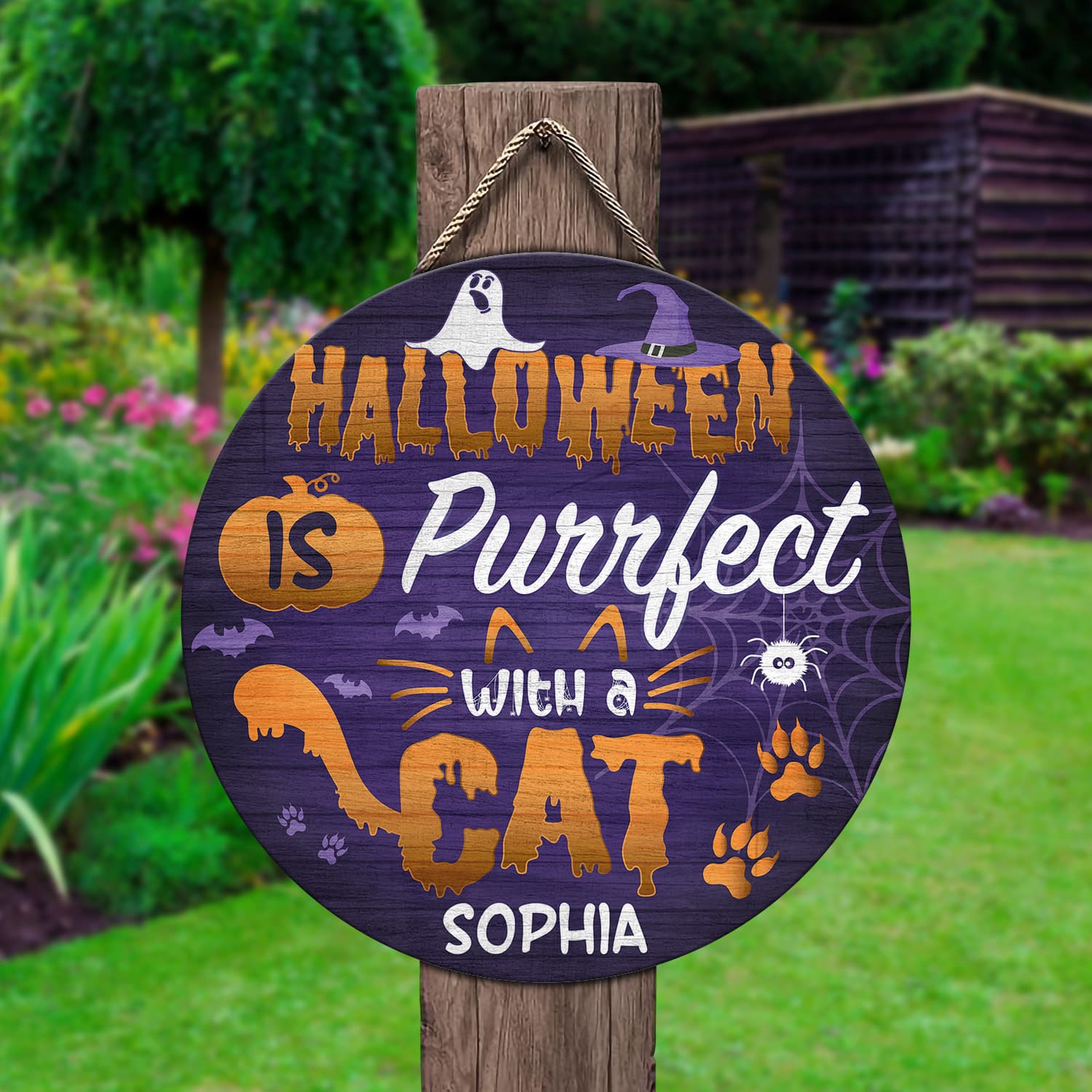 3KT. Halloween Is Purrfect Cat (Sample Design) Door Sign Mockup 2