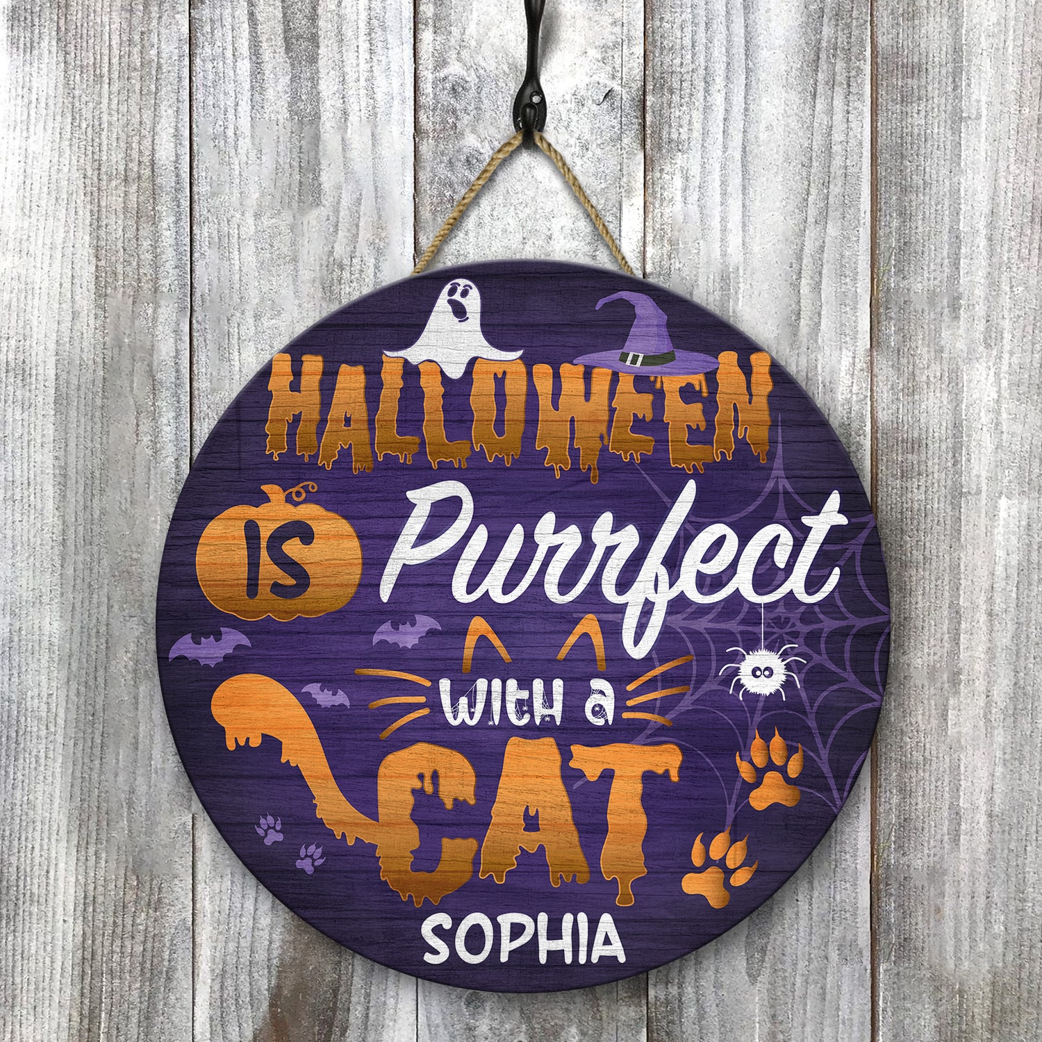 3KT. Halloween Is Purrfect Cat (Sample Design) Door Sign Mockup 8