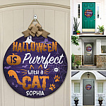 3KT. Halloween Is Purrfect Cat (Sample Design) Door Sign Mockup 12