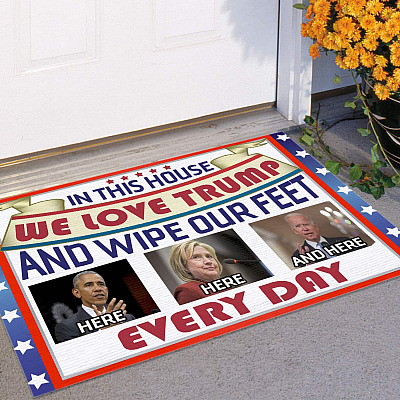 Alternative view of Wipe Our Feet Here Here And Here Every Day Outdoor Indoor Doormat - Funny Obama Hillary Biden Door Mat