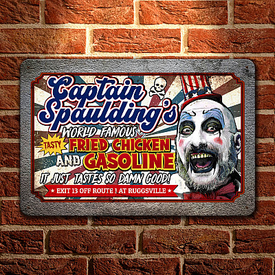 Captain Spaulding's World Famous Tasty Fried Chicken and Gasoline Decorative Metal Sign - Indoor Outdoor Decor Farmhouse