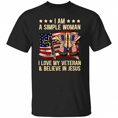 1N.I Am A Simple Woman Veteran Jesus, Black, Unisex T-Shirt