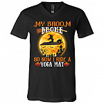 My Broom Broke So Now I T-Shirt, Black, V-Neck T-Shirt