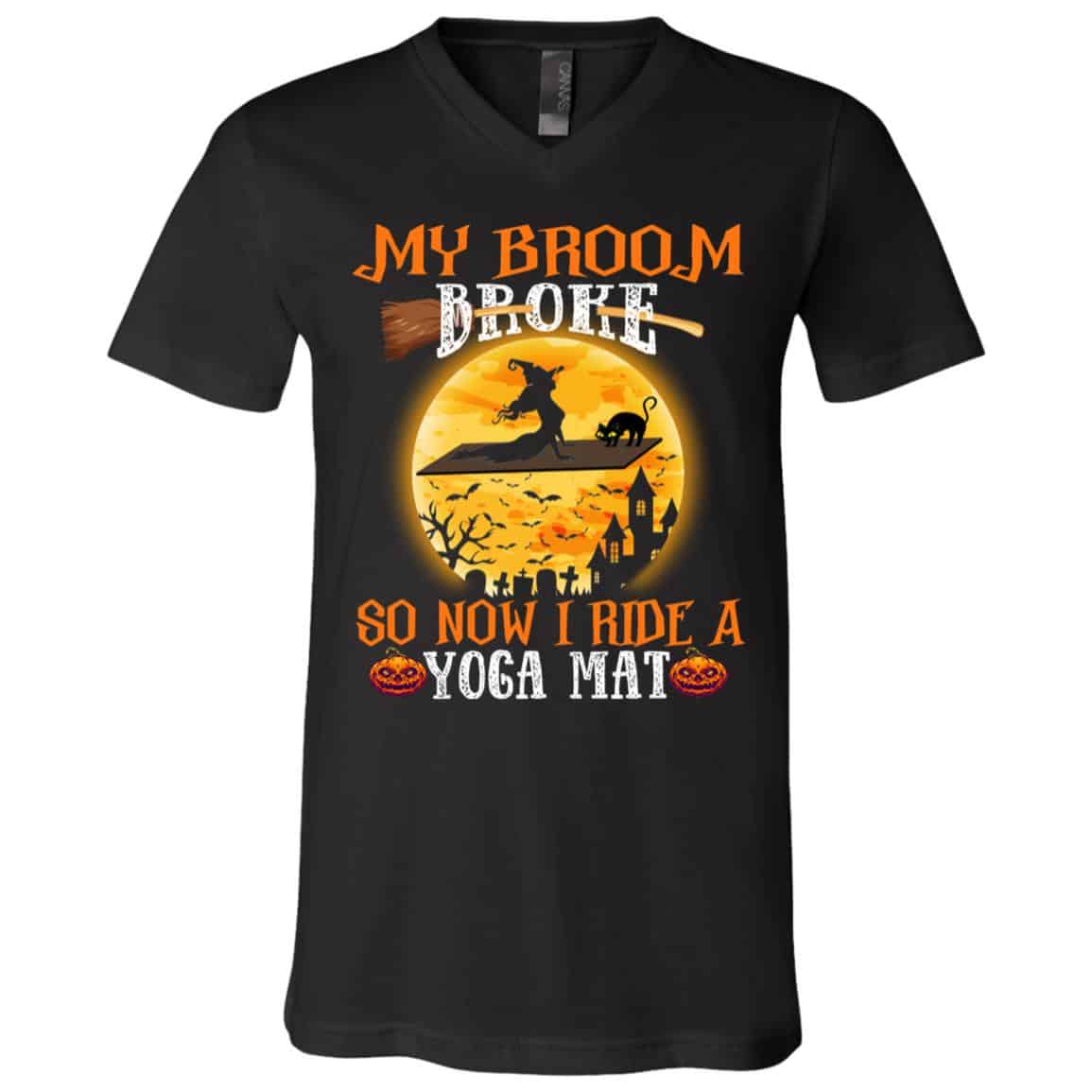 My Broom Broke So Now I T-Shirt, Black, V-Neck T-Shirt