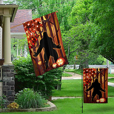 Alternative view of Bigfoot Pumpkin American Outdoor House Flag - Bigfoot Halloween Home Garden Flag - Sasquatch Home Flag