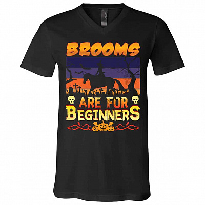 brooms, Black, V-Neck T-Shirt
