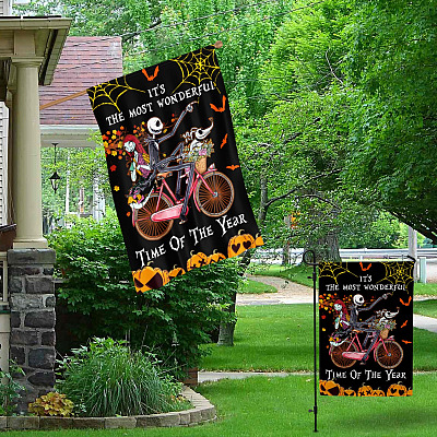Alternative view of Most Wonderful Time Of The Year Jack Sally Nightmare Before Christmas Garden Flag - House Flag - Wall Flag