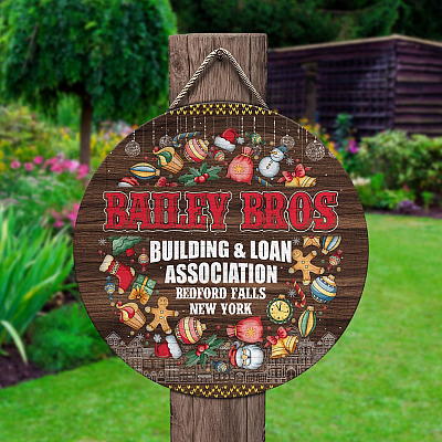 Alternative view of Bailey Bros Building and Loan Association Bedford Falls Christmas Wooden Door Sign - It's Wonderful Life Front Porch Sign