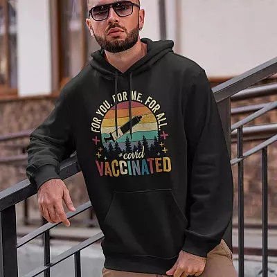 Alternative view of Vintage for You for Me for All Covid Vaccinated Hoodie - Sweatshirt - Long Sleeve Shirt - Pro Vaccine Gifts Shirt