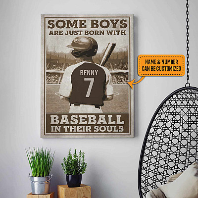 Alternative view of Personalized Some Boys Are Just Born With Baseball In Their Souls Gallery Wrapped Framed Canvas Print - Poster