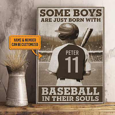 Personalized Some Boys Are Just Born With Baseball In Their Souls Gallery Wrapped Framed Canvas Print - Poster