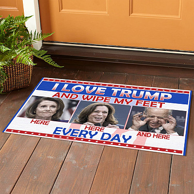 Alternative view of I Love Trump And Wipe My Feet Here Here And Here Every Day Funny Joe Biden House Doormat - Indoor Outdoor Doormat