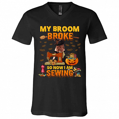 broom, Black, V-Neck T-Shirt