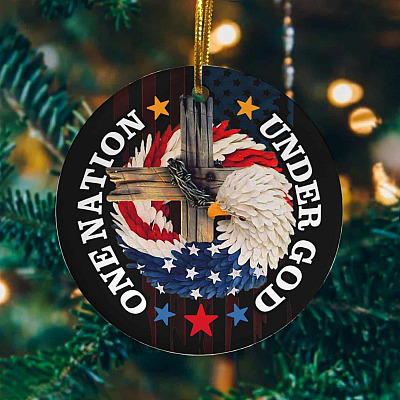 Alternative view of One Nation Under God 4th of July Wreaths Eagle Decorative Christmas Ornament - Holiday Flat Circle Ornament