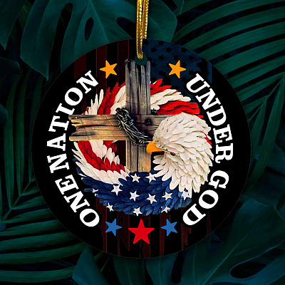 One Nation Under God 4th of July Wreaths Eagle Decorative Christmas Ornament - Holiday Flat Circle Ornament