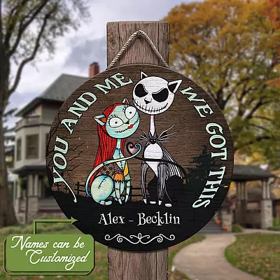 Personalized Couple Name Welcome A Nightmare Awaits Halloween Door Sign - Jack You And Me We Get This Sally Front Porch Sign Farmhouse