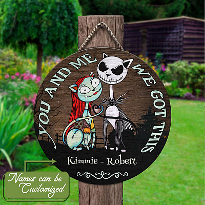 Alternative view of Personalized Couple Name Welcome A Nightmare Awaits Halloween Door Sign - Jack You And Me We Get This Sally Front Porch Sign Farmhouse