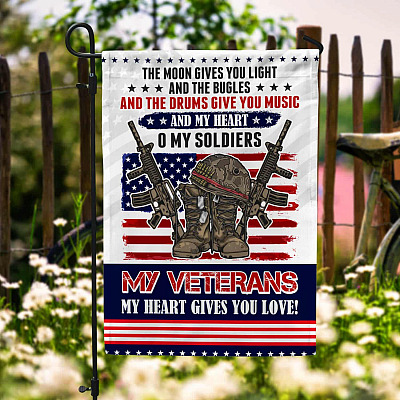 My Veterans My Heart Gives You Love Garden Flag - American Veteran Hous Flag - Wall Flag