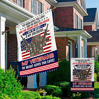 Alternative view of My Veterans My Heart Gives You Love Garden Flag - American Veteran Hous Flag - Wall Flag