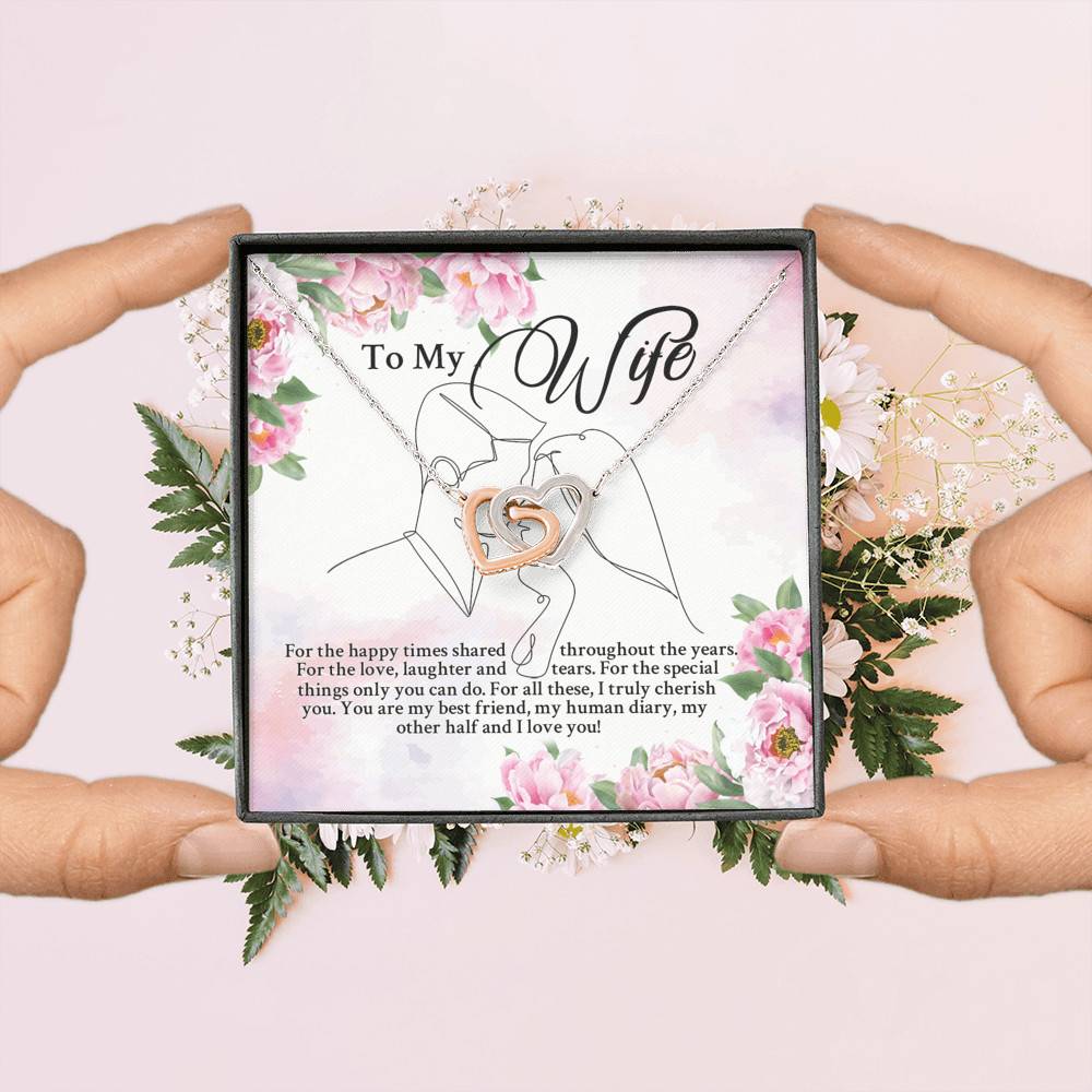 From Husband to My Wife for the Happy Times Shared Throughout the Years Interlocking Hearts Pendant Necklace