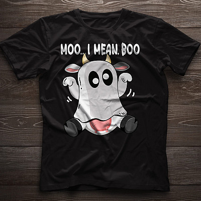 Alternative view of Moo I Mean Boo T-Shirt - Funny Moo Halloween Shirt
