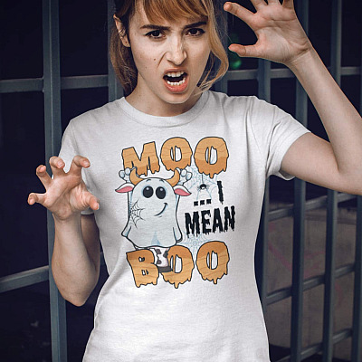 Moo I Mean Boo Halloween T-Shirt - Funny Halloween Cow Shirt