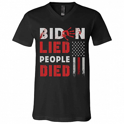 Biden Lied People Tshirt, Black, V-Neck T-Shirt