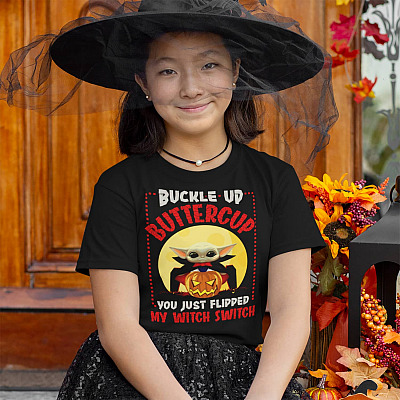 Alternative view of Baby Yoda Halloween Buckle Up Buttercup You Just Flipped My Witch Switch T-shirt - V-neck Tee - Youth Tee