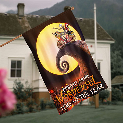 Jack Welcome Sally Halloween Before Christmas Garden House Flag - Halloween Jack Sally It's The Most Wonderful Time Of The Year Flag