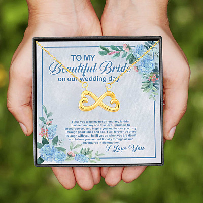 Alternative view of To My Beautiful Bride On Our Wedding Day I Take You To Be My Best Friend Infinity Heart Pendant Necklace