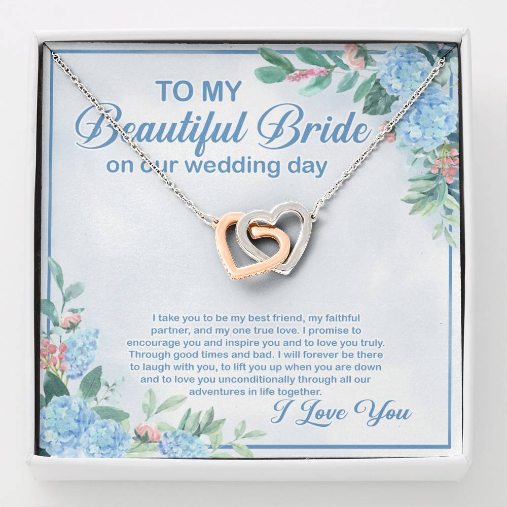 To My Beautiful Bride On Our Wedding Day I Take You To Be My Best Friend Interlocking Hearts Pendant Necklace - Interlocking Hearts Necklace