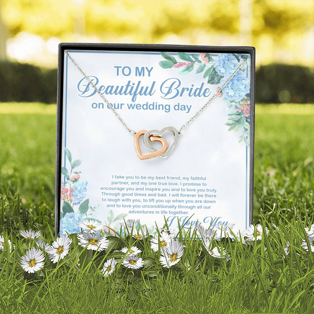 To My Beautiful Bride On Our Wedding Day I Take You To Be My Best Friend Interlocking Hearts Pendant Necklace