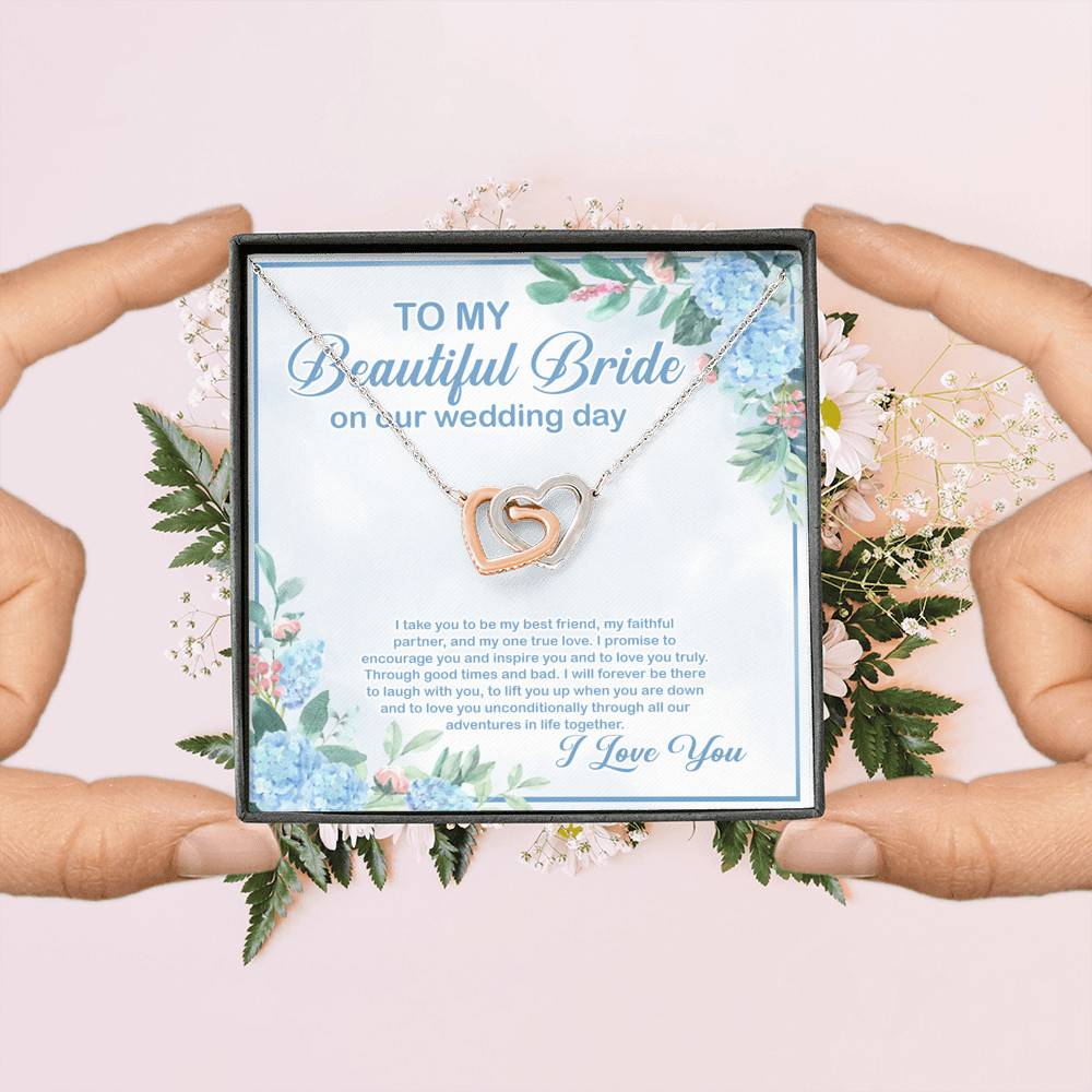 To My Beautiful Bride On Our Wedding Day I Take You To Be My Best Friend Interlocking Hearts Pendant Necklace