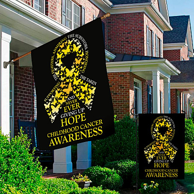 Alternative view of Never Ever Giving Up Hope Childhood Cancer Awareness Garden Flag - Childhood Cancer Support House Flag