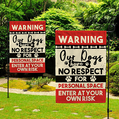 Alternative view of Dog Warning Enter at Your Own Risk Funny Dog Garden Flag - House Flag - Wall Flag