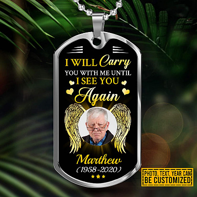 Alternative view of Personalized Photo I Will Carry You with Me Until I See You Again Angel Wings Memorial Dog Tag Pendant Necklace