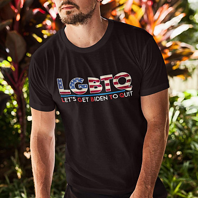 Alternative view of LGBTQ Let's Get Biden to Quit T-Shirt - V-Neck Tee - Anti Biden Shirt