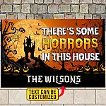 Custom Family Name There's Some Horrors In This House Funny Halloween House Doormat - Outdoor Indoor Doormat