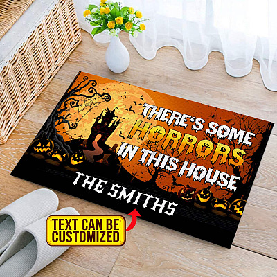 Alternative view of Custom Family Name There's Some Horrors In This House Funny Halloween House Doormat - Outdoor Indoor Doormat