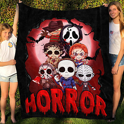 Halloween Horror Fleece Blanket - Sherpa Blanket - Woven Blanket - Horror Movie Characters Blanket