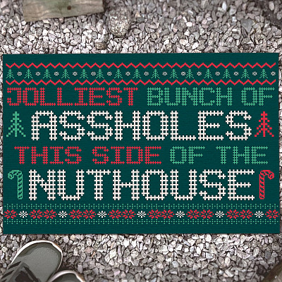 Jolliest Bunch Of Assholes This Side Nuthouse Ugly Christmas Entrance Indoor Outdoor Decorative Doormat