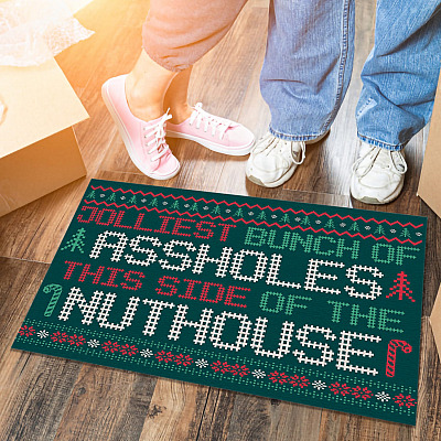 Alternative view of Jolliest Bunch Of Assholes This Side Nuthouse Ugly Christmas Entrance Indoor Outdoor Decorative Doormat