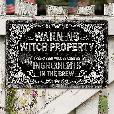 Warning Witch Property Decorative Metal Sign - Halloween Witches Indoor Outdoor Decor