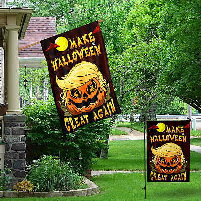 Alternative view of Make Halloween Great Again Funny Trump Pumpkin Outdoor House Flag - Trump Halloween Home Garden Flag