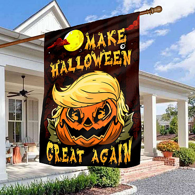 Make Halloween Great Again Funny Trump Pumpkin Outdoor House Flag - Trump Halloween Home Garden Flag
