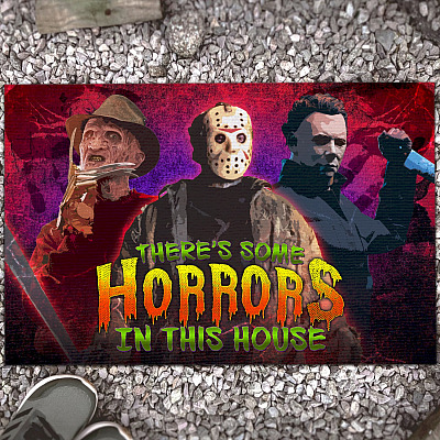 There Is Some Horrors in This House Doormat - Outdoor Indoor Doormat - Halloween Horror Characters Doormat