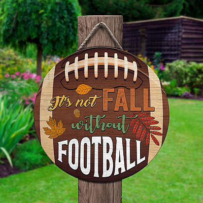 Alternative view of It's Not Fall Without Football Decorative Circle Wooden Door Sign - Football Fall Y'all Pumpkin Front Porch Sign Indoor Outdoor Decor