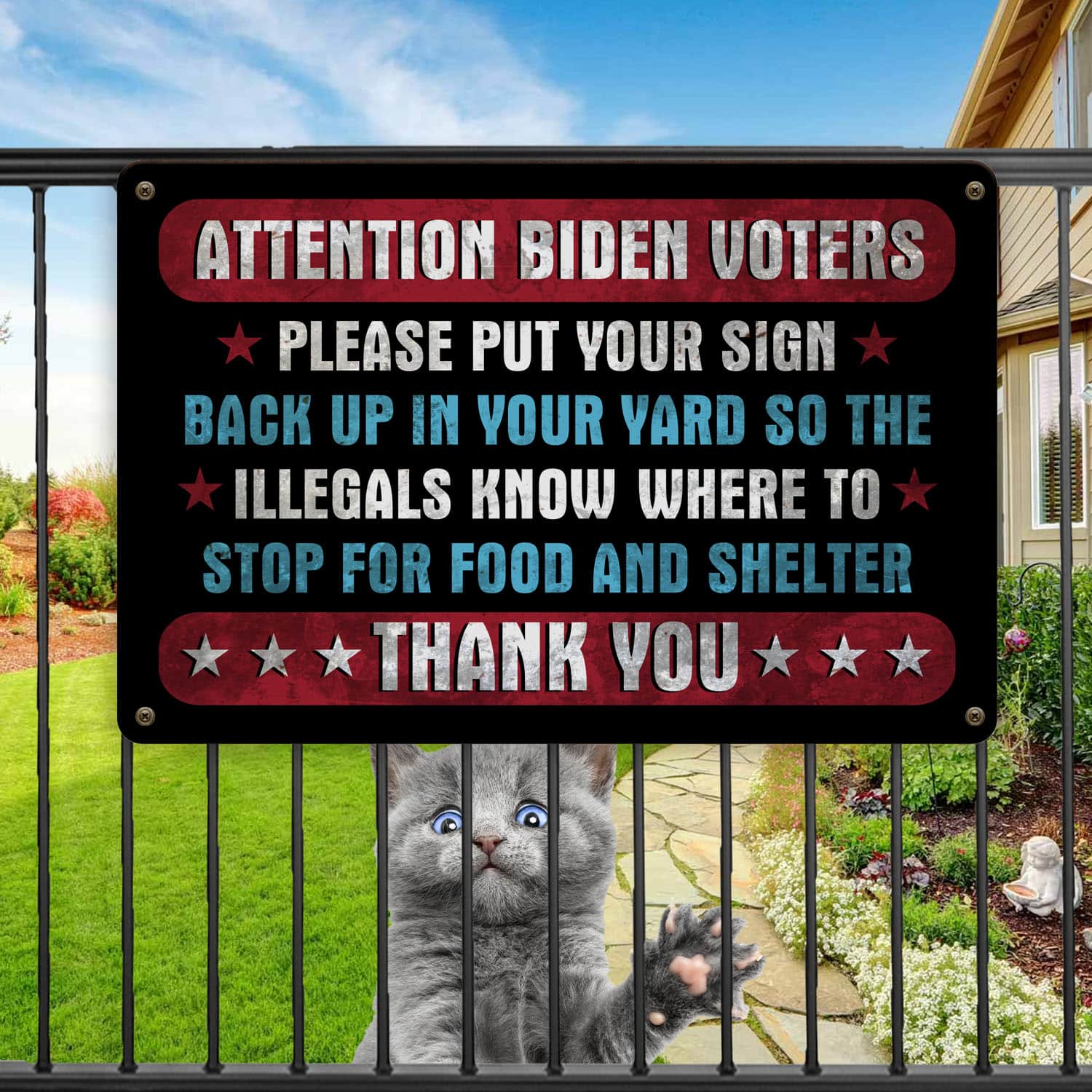 8VT. UU TIEN Attention Biden Voters Metal Sign Mockup 11