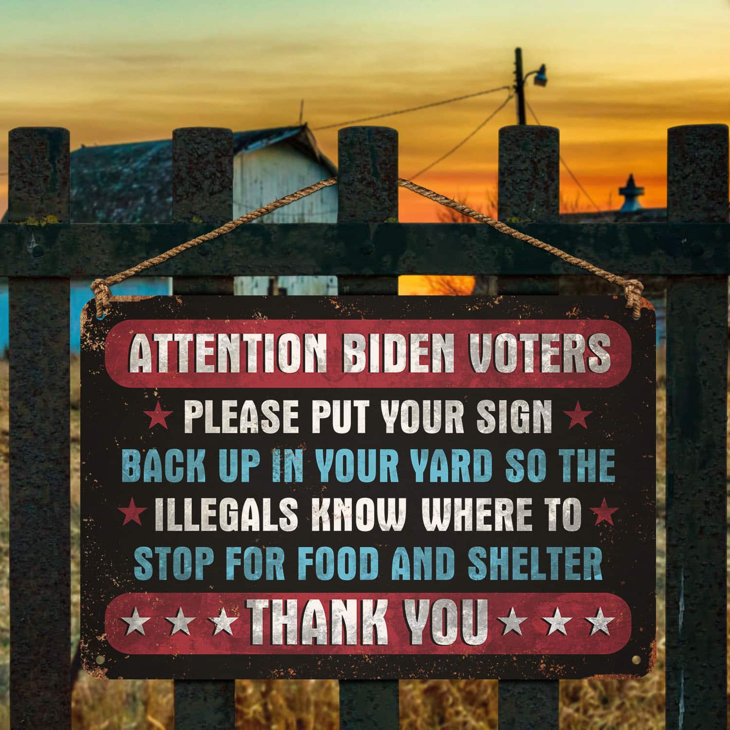 8VT. UU TIEN Attention Biden Voters Metal Sign Mockup 4