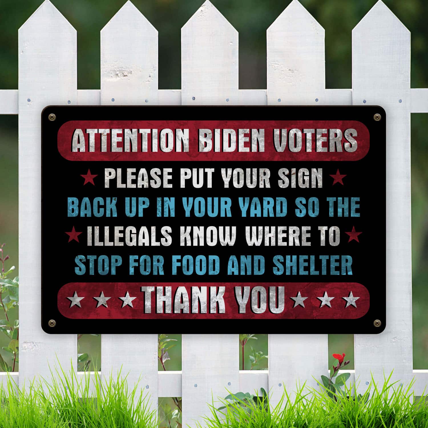 8VT. UU TIEN Attention Biden Voters Metal Sign Mockup 6